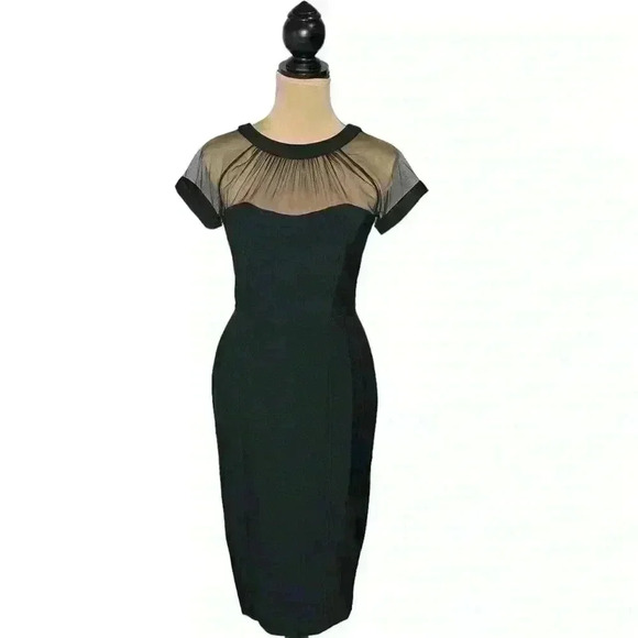 Maggy London Illusion Yoke Crepe Cocktail Dress Size 4 - Picture 6 of 7